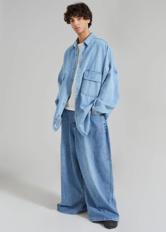Clothing Men The Frankie Shop Sasha Men Wide Leg Jeans 8211 Worn Wash