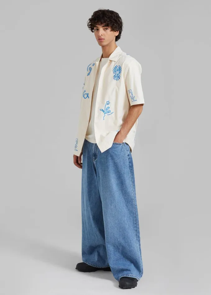Clothing Men The Frankie Shop Sasha Men Wide Leg Jeans 8211 Worn Wash
