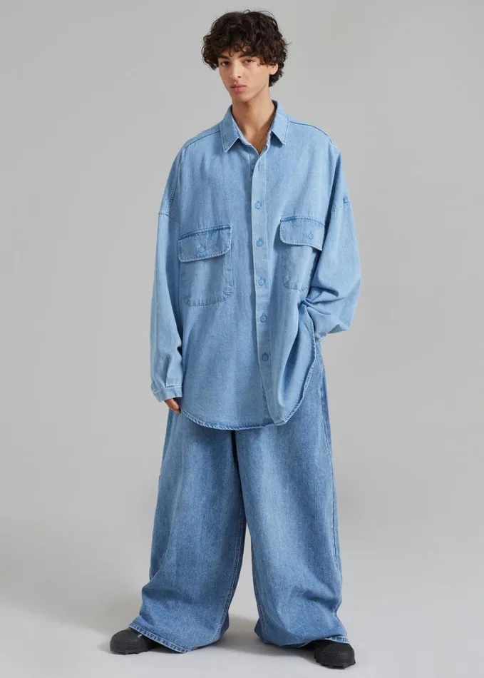 Clothing Men The Frankie Shop Sasha Men Wide Leg Jeans 8211 Worn Wash