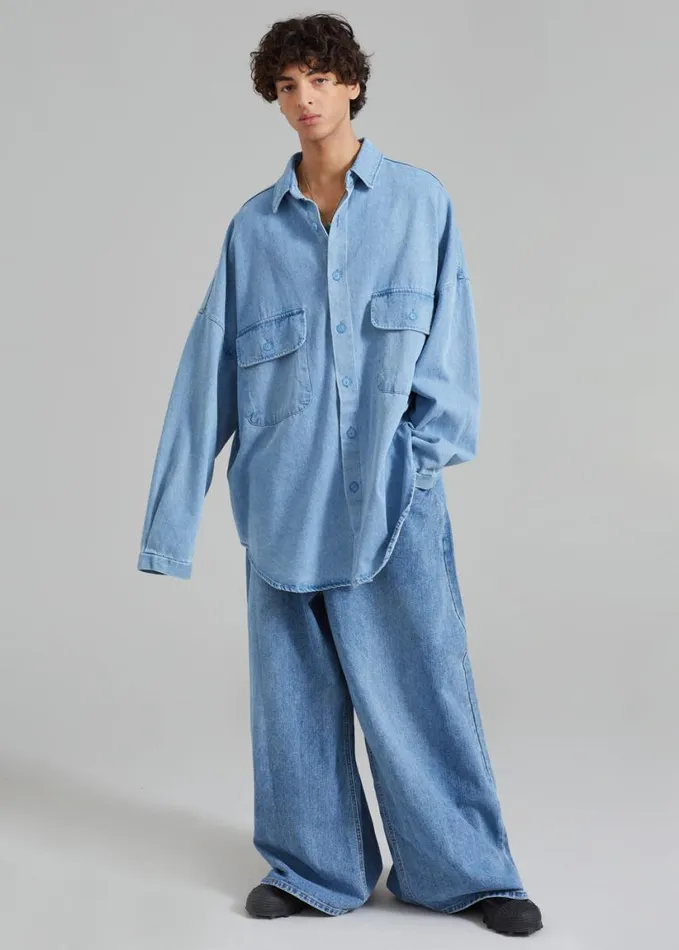 Clothing Men The Frankie Shop Sasha Men Wide Leg Jeans 8211 Worn Wash