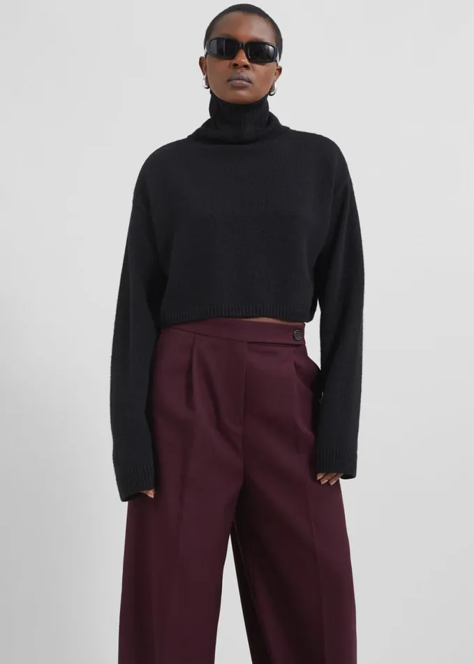Clothing Women The Frankie Shop Athina Cropped Turtleneck Sweater 8211 Black