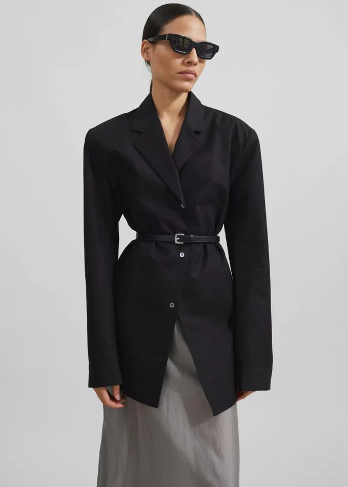 Clothing Women The Frankie Shop Avianna Padded Button Up Shirt 8211 Black