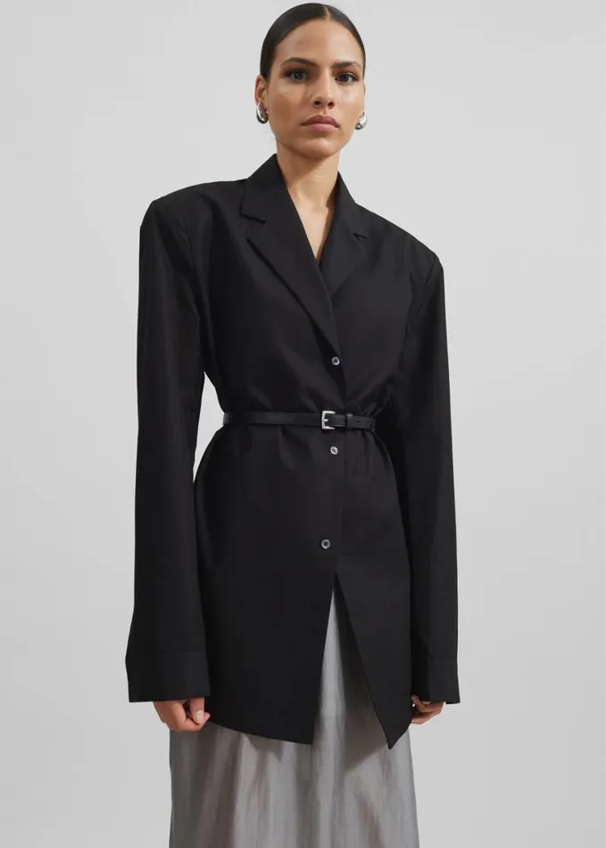 Clothing Women The Frankie Shop Avianna Padded Button Up Shirt 8211 Black