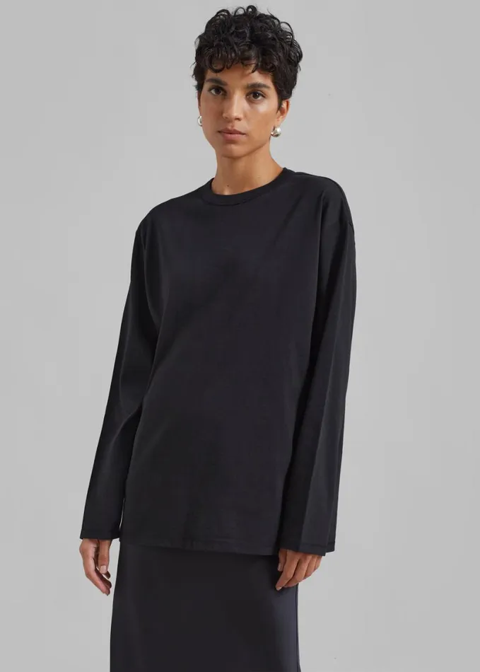 Clothing Women The Frankie Shop Bennett Long Sleeves Tee 8211 Black