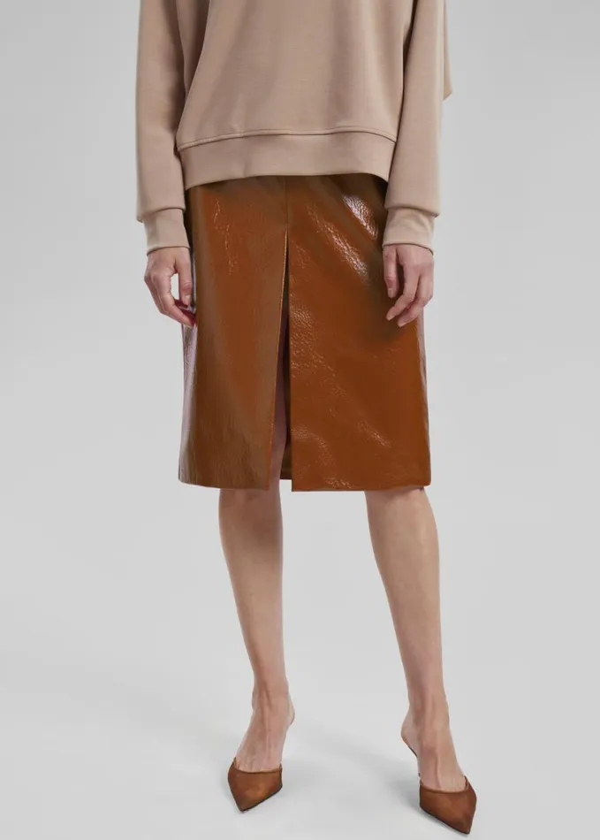 Clothing Women The Frankie Shop Britt Crackled Faux Leather Midi Skirt 8211 Camel