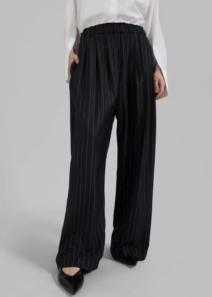 Clothing Women The Frankie Shop Caden Boxer Trousers 8211 BlackWhite Pinstripe
