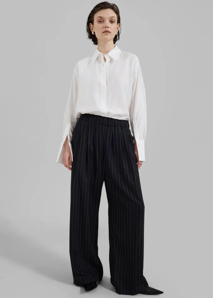 Clothing Women The Frankie Shop Caden Boxer Trousers 8211 BlackWhite Pinstripe