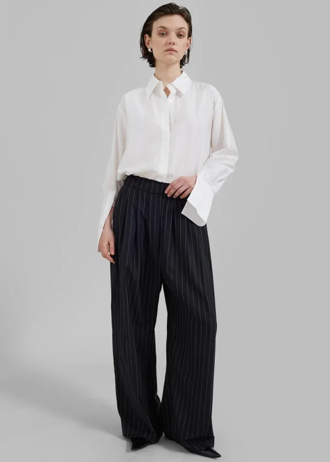 Clothing Women The Frankie Shop Caden Boxer Trousers 8211 BlackWhite Pinstripe