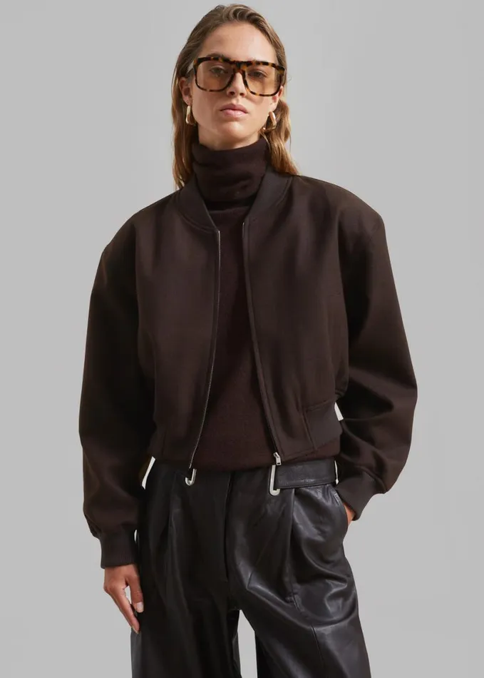 Clothing Women The Frankie Shop Camille Wool Bomber 8211 Dark Chocolate