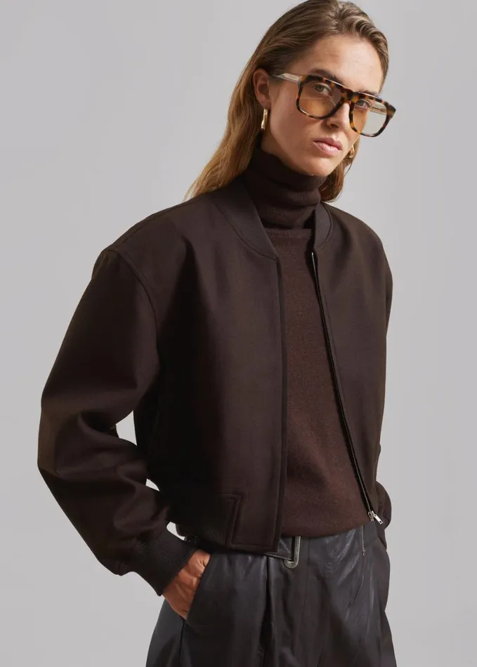 Clothing Women The Frankie Shop Camille Wool Bomber 8211 Dark Chocolate
