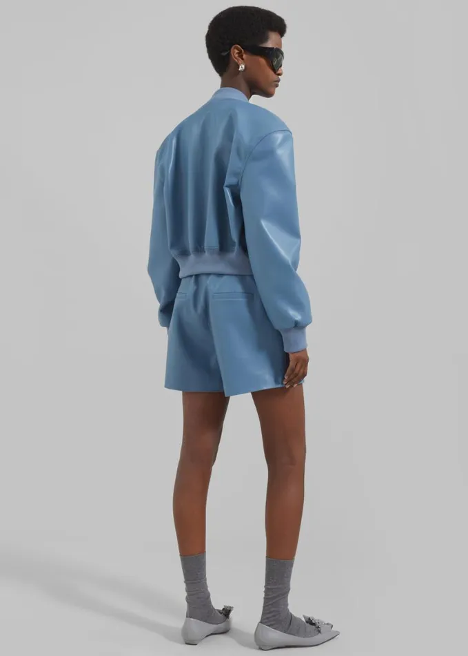 Clothing Women The Frankie Shop Cassie Faux Leather Bomber 8211 Blue