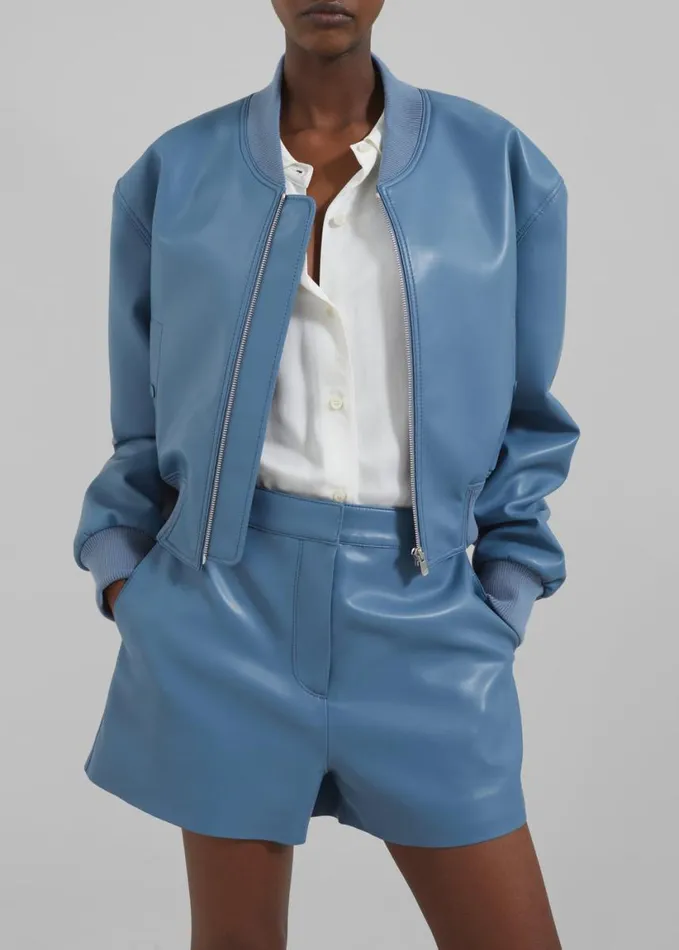 Clothing Women The Frankie Shop Cassie Faux Leather Bomber 8211 Blue
