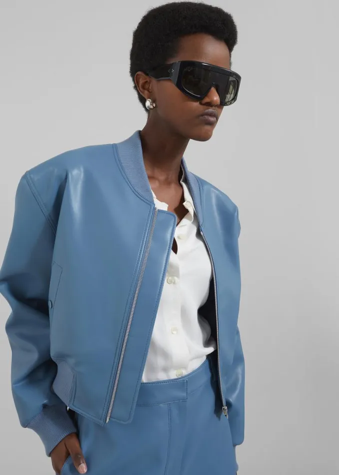 Clothing Women The Frankie Shop Cassie Faux Leather Bomber 8211 Blue