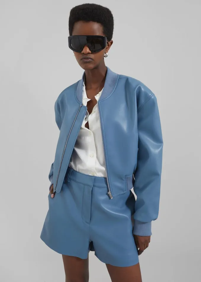 Clothing Women The Frankie Shop Cassie Faux Leather Bomber 8211 Blue