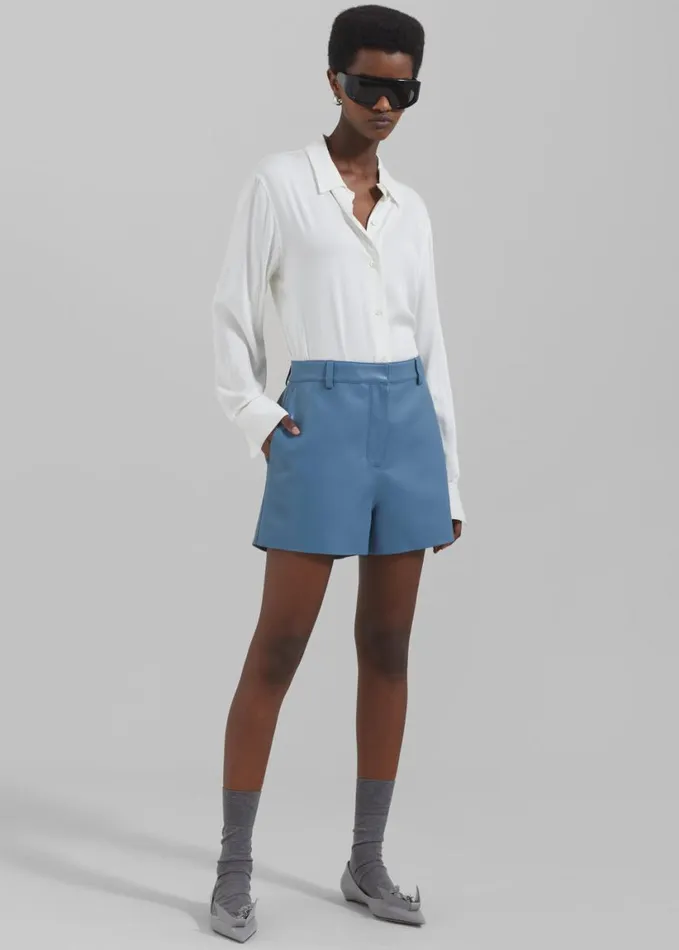 Clothing Women The Frankie Shop Cassie Faux Leather Mini Shorts 8211 Blue