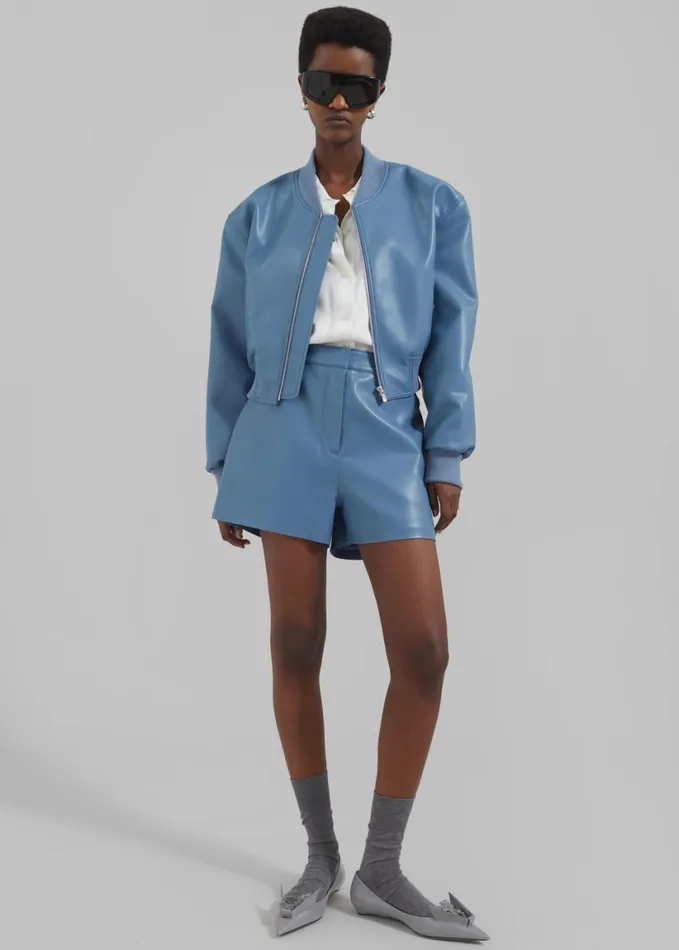 Clothing Women The Frankie Shop Cassie Faux Leather Mini Shorts 8211 Blue