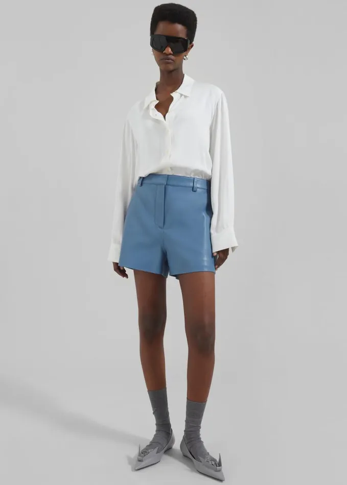 Clothing Women The Frankie Shop Cassie Faux Leather Mini Shorts 8211 Blue