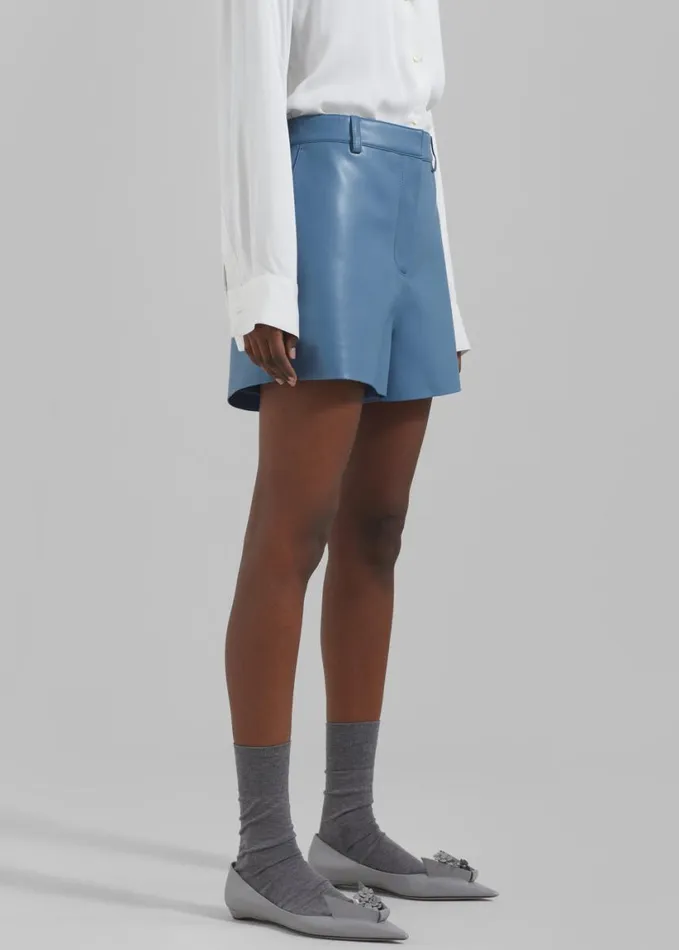 Clothing Women The Frankie Shop Cassie Faux Leather Mini Shorts 8211 Blue