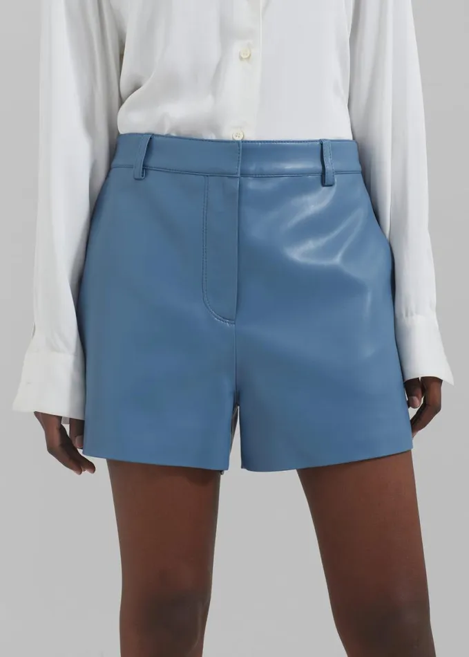 Clothing Women The Frankie Shop Cassie Faux Leather Mini Shorts 8211 Blue