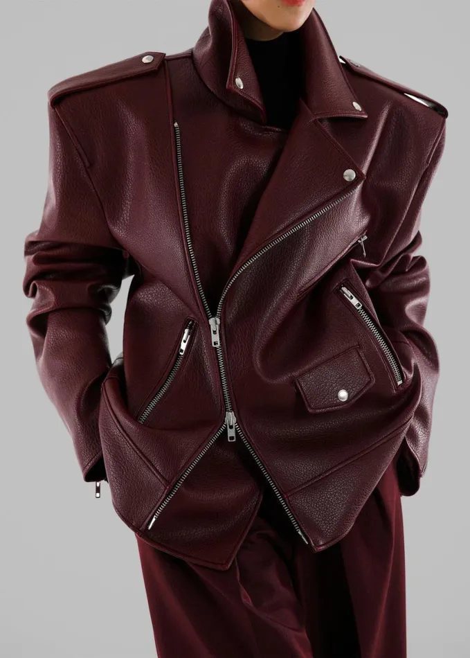 Clothing Women The Frankie Shop Chicago Oversized Biker Jacket 8211 Burgundy