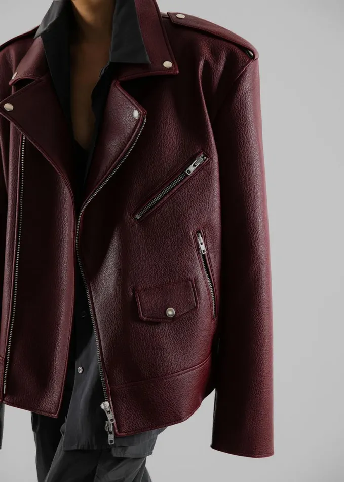 Clothing Women The Frankie Shop Chicago Oversized Biker Jacket 8211 Burgundy