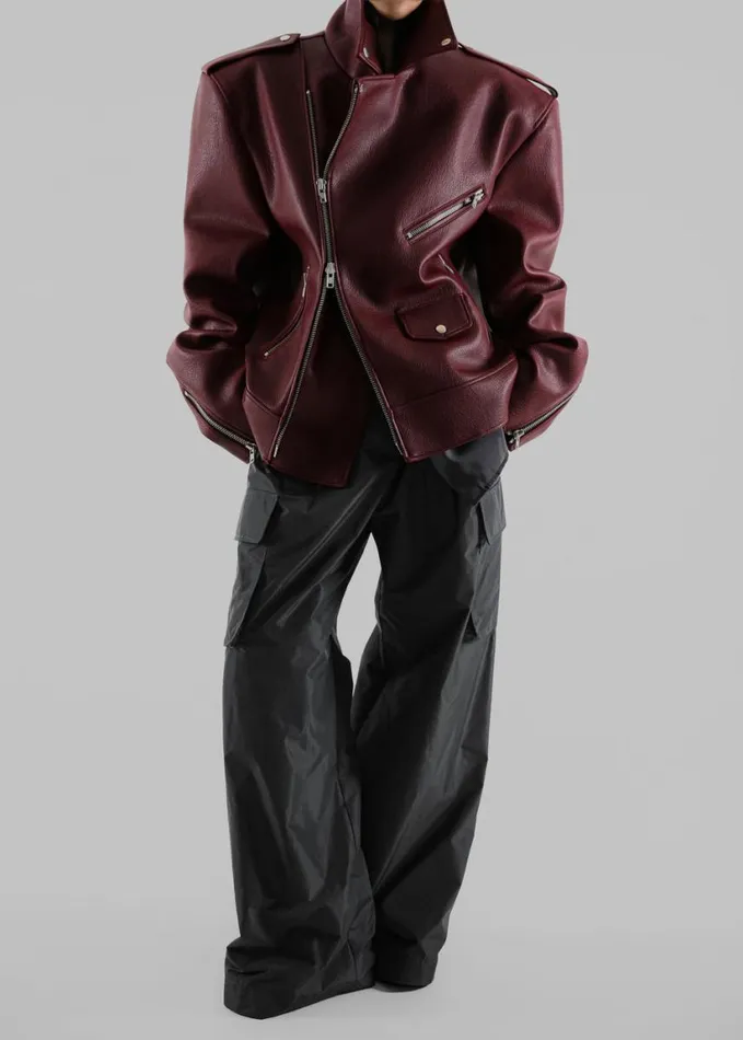 Clothing Women The Frankie Shop Chicago Oversized Biker Jacket 8211 Burgundy