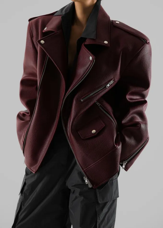 Clothing Women The Frankie Shop Chicago Oversized Biker Jacket 8211 Burgundy