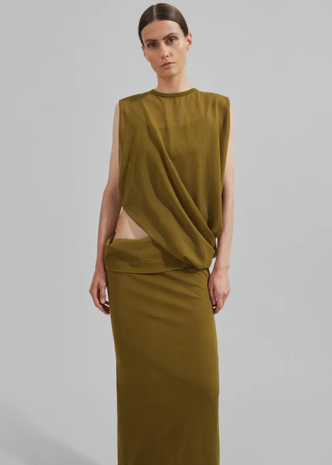 Clothing Women The Frankie Shop Christopher Esber Slide Drape Tee Dress 8211 Olive