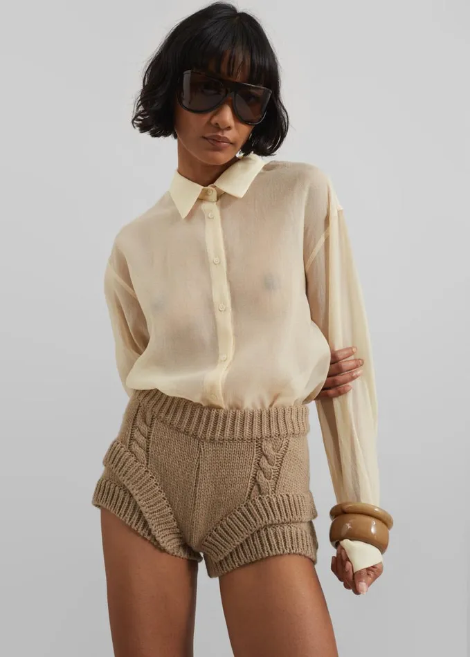 Clothing Women The Frankie Shop Clio Double Knit Shorts 8211 Beige