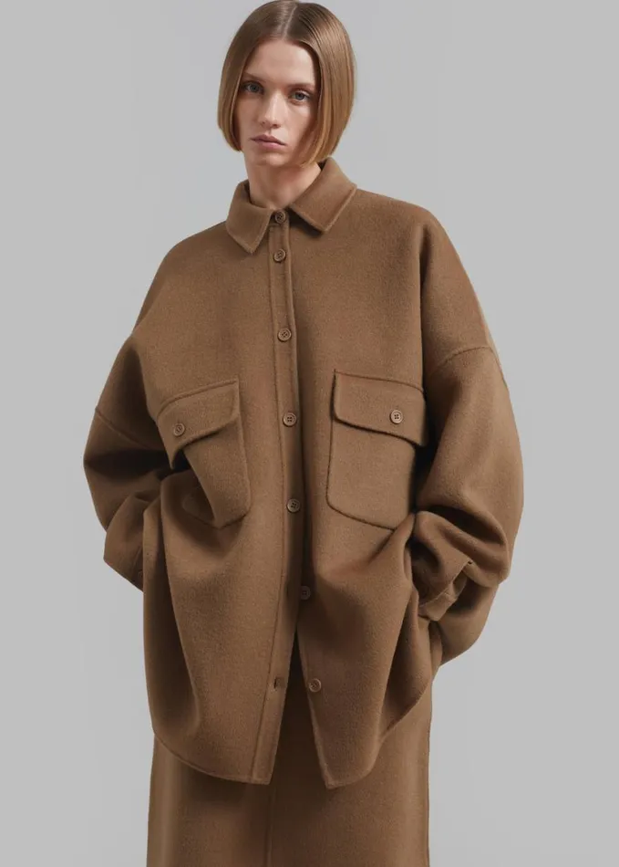 Clothing Women The Frankie Shop Dallas Wool Overshirt 8211 Camel