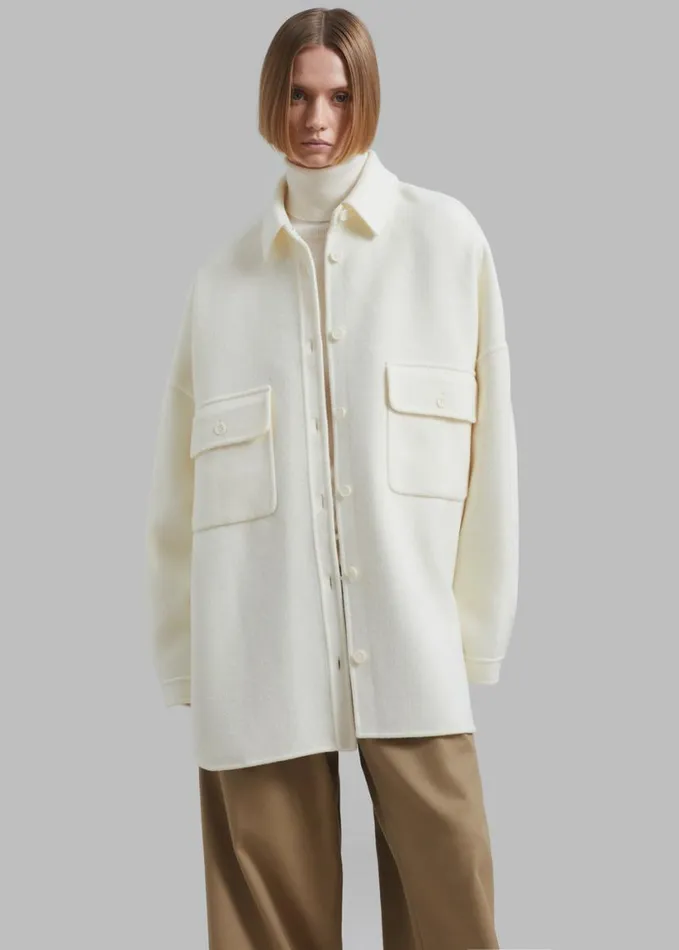 Clothing Women The Frankie Shop Dallas Wool Overshirt 8211 Ivory