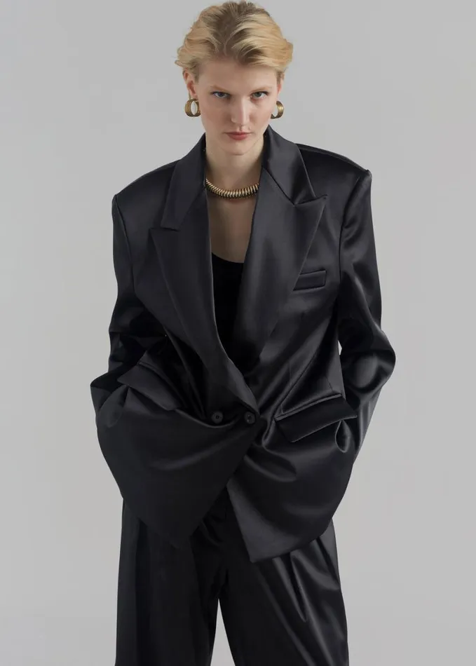 Clothing Women The Frankie Shop Eliane Satin Blazer 8211 Black