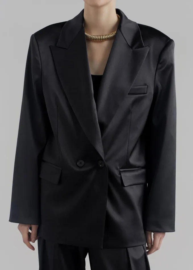 Clothing Women The Frankie Shop Eliane Satin Blazer 8211 Black