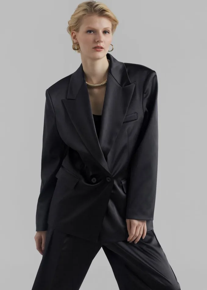 Clothing Women The Frankie Shop Eliane Satin Blazer 8211 Black
