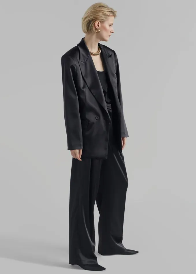 Clothing Women The Frankie Shop Eliane Satin Blazer 8211 Black