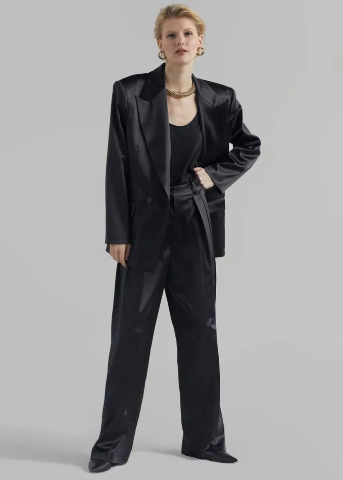 Clothing Women The Frankie Shop Eliane Satin Pleated Trousers 8211 Black