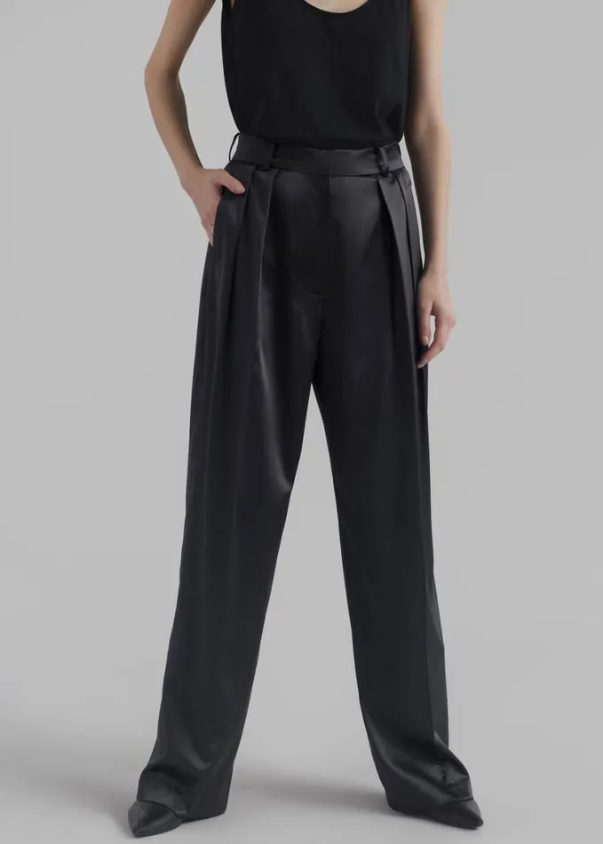 Clothing Women The Frankie Shop Eliane Satin Pleated Trousers 8211 Black