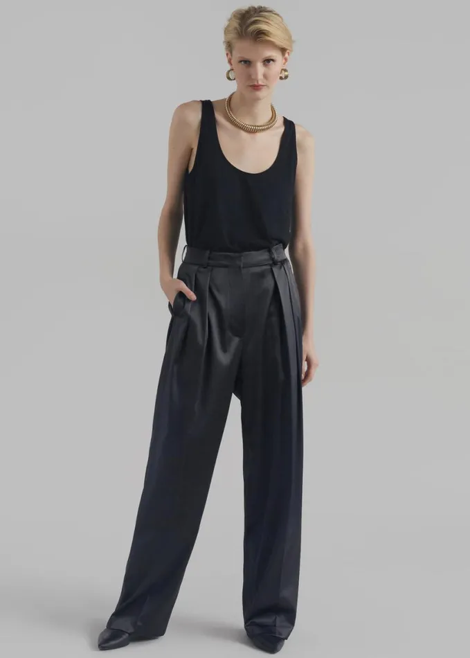 Clothing Women The Frankie Shop Eliane Satin Pleated Trousers 8211 Black