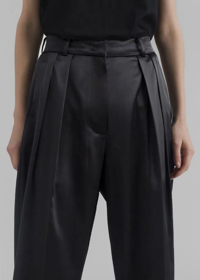 Clothing Women The Frankie Shop Eliane Satin Pleated Trousers 8211 Black