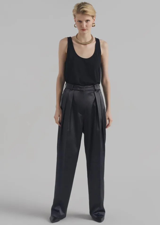 Clothing Women The Frankie Shop Eliane Satin Pleated Trousers 8211 Black