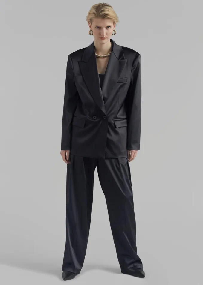 Clothing Women The Frankie Shop Eliane Satin Pleated Trousers 8211 Black