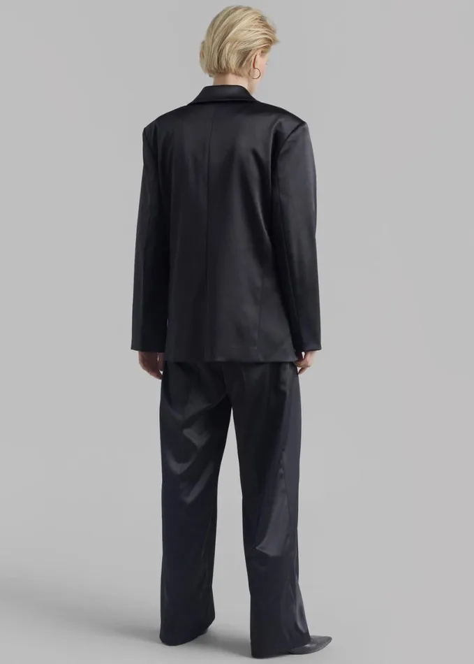Clothing Women The Frankie Shop Eliane Satin Pleated Trousers 8211 Black