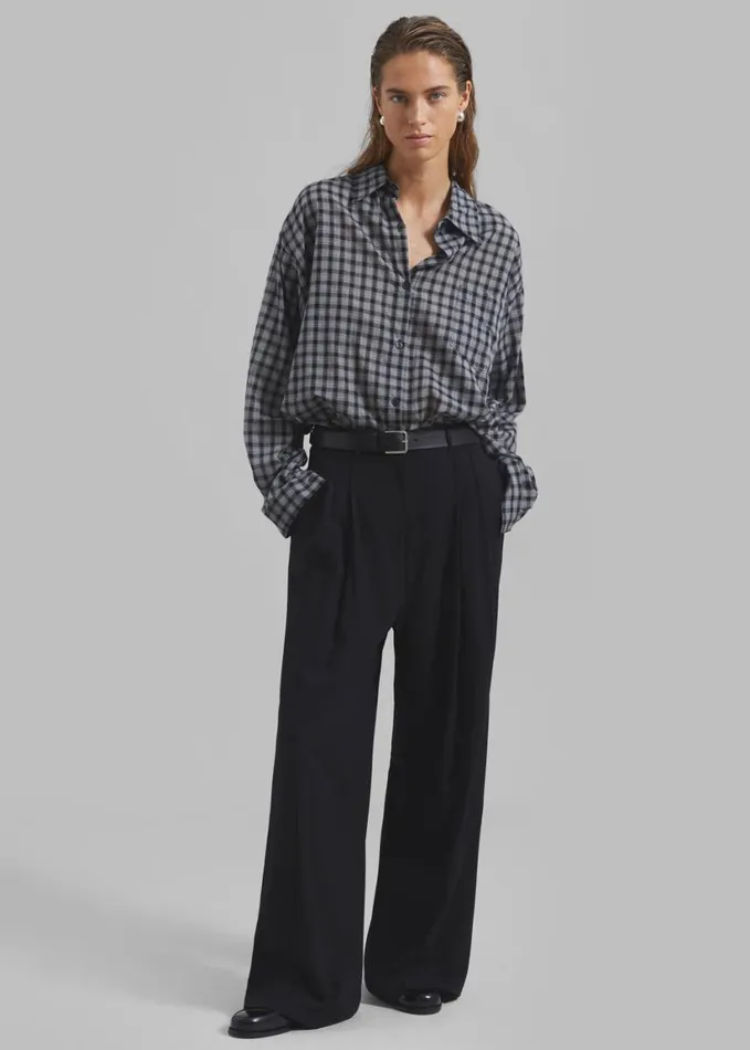 Clothing Women The Frankie Shop Emmett Plaid Shirt 8211 Black