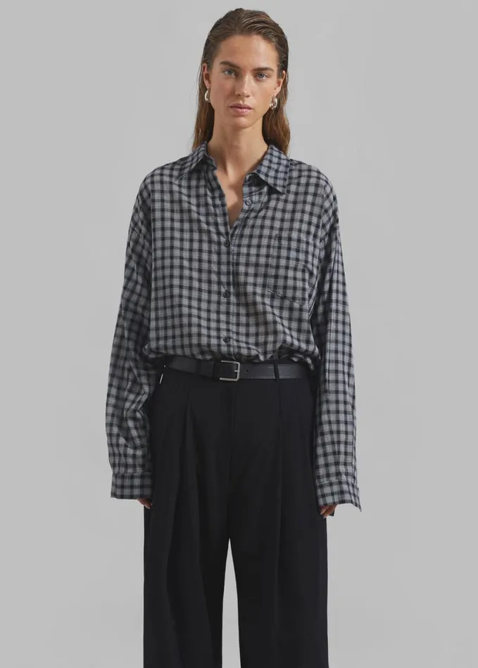Clothing Women The Frankie Shop Emmett Plaid Shirt 8211 Black