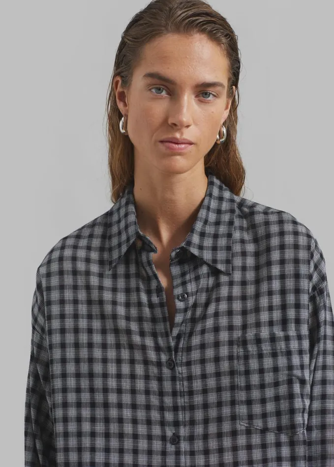 Clothing Women The Frankie Shop Emmett Plaid Shirt 8211 Black