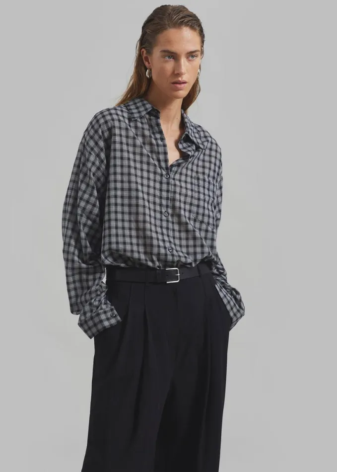 Clothing Women The Frankie Shop Emmett Plaid Shirt 8211 Black
