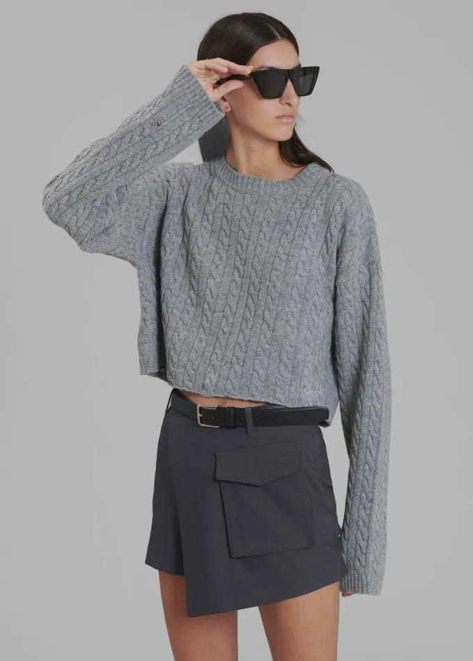 Clothing Women The Frankie Shop Farrah Braided Sweater 8211 Grey Melange