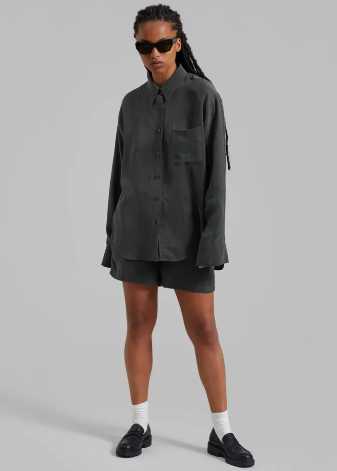 Clothing Women The Frankie Shop Haneul Shirt 8211 Charcoal