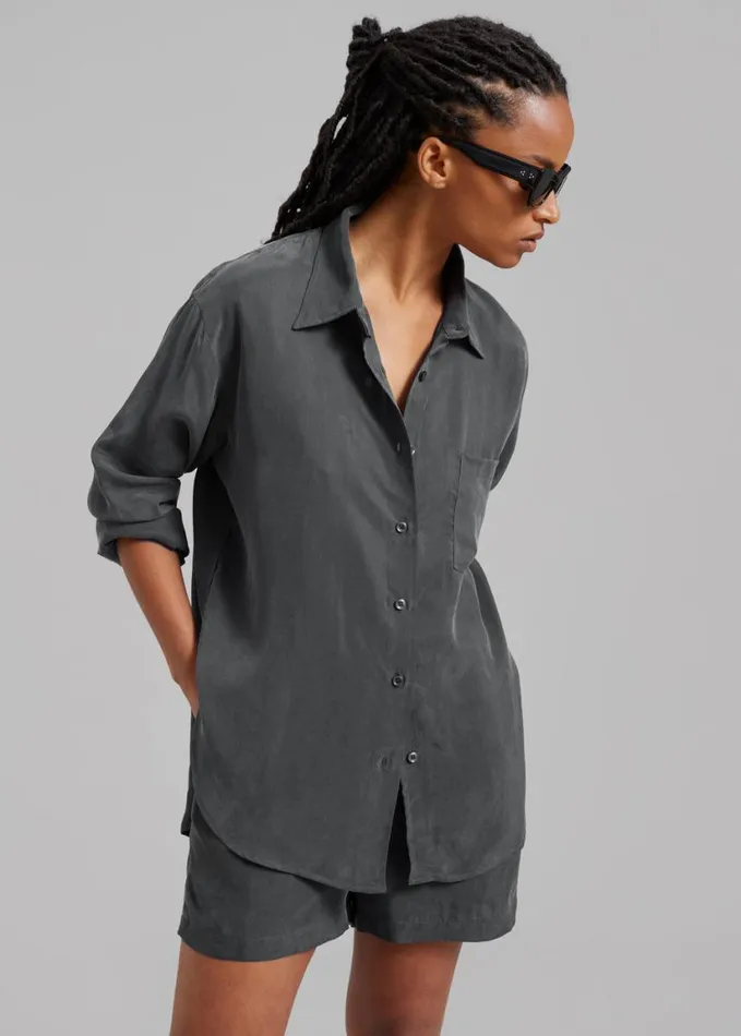Clothing Women The Frankie Shop Haneul Shirt 8211 Charcoal