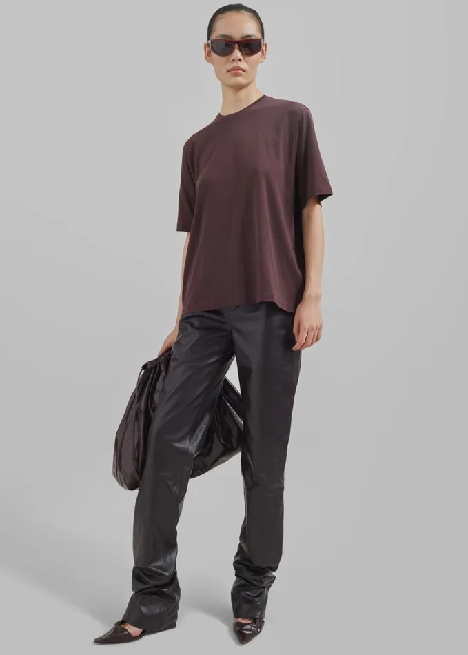Clothing Women The Frankie Shop Harper Soft Organic TShirt 8211 Dark Plum